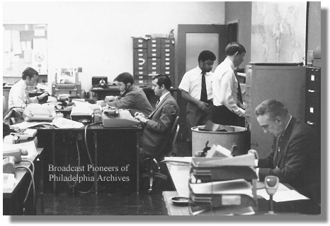 Don Angell, far left, in the WCAU-TV newsroom